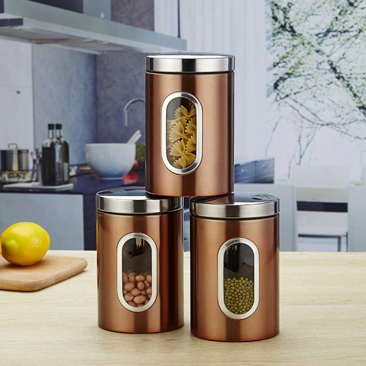 3pcs Stainless Steel Canisters with Clear Window