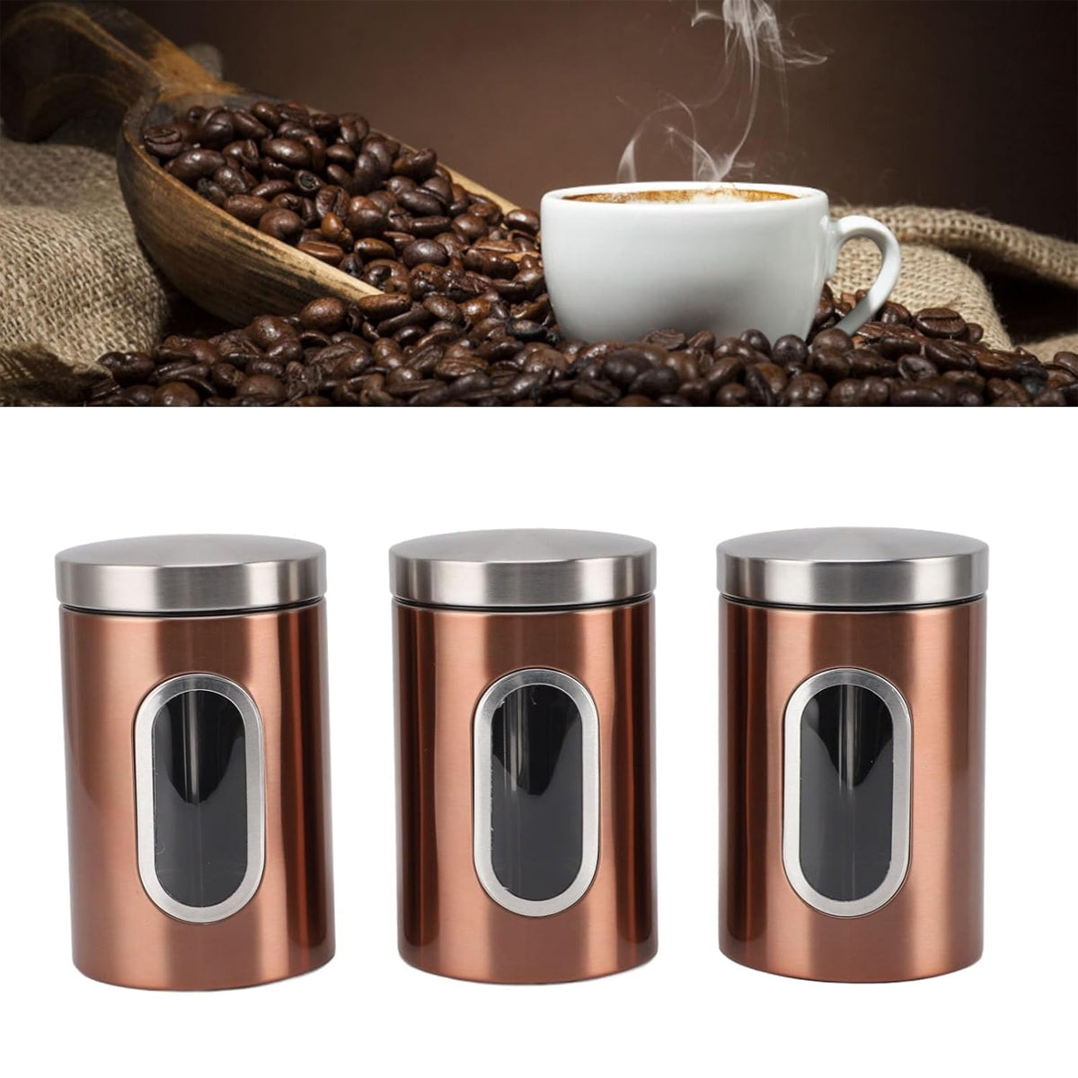 3pcs Stainless Steel Canisters with Clear Window