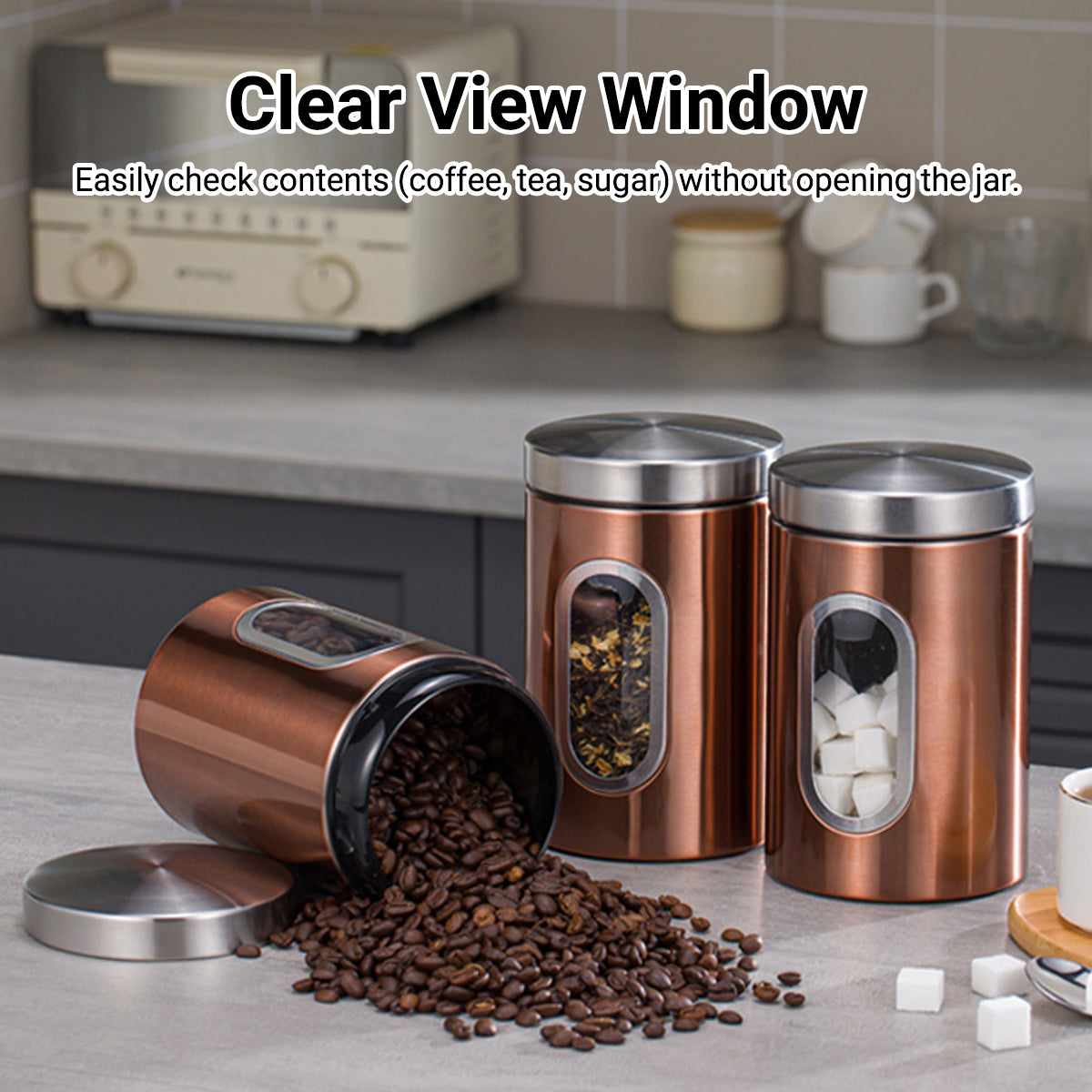 3pcs Stainless Steel Canisters with Clear Window