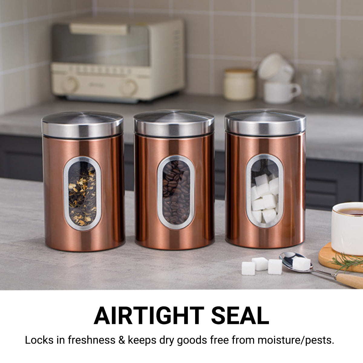 3pcs Stainless Steel Canisters with Clear Window