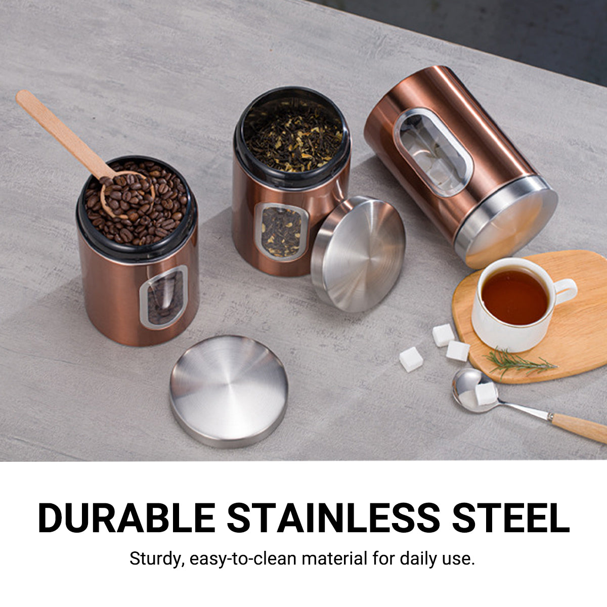 3pcs Stainless Steel Canisters with Clear Window