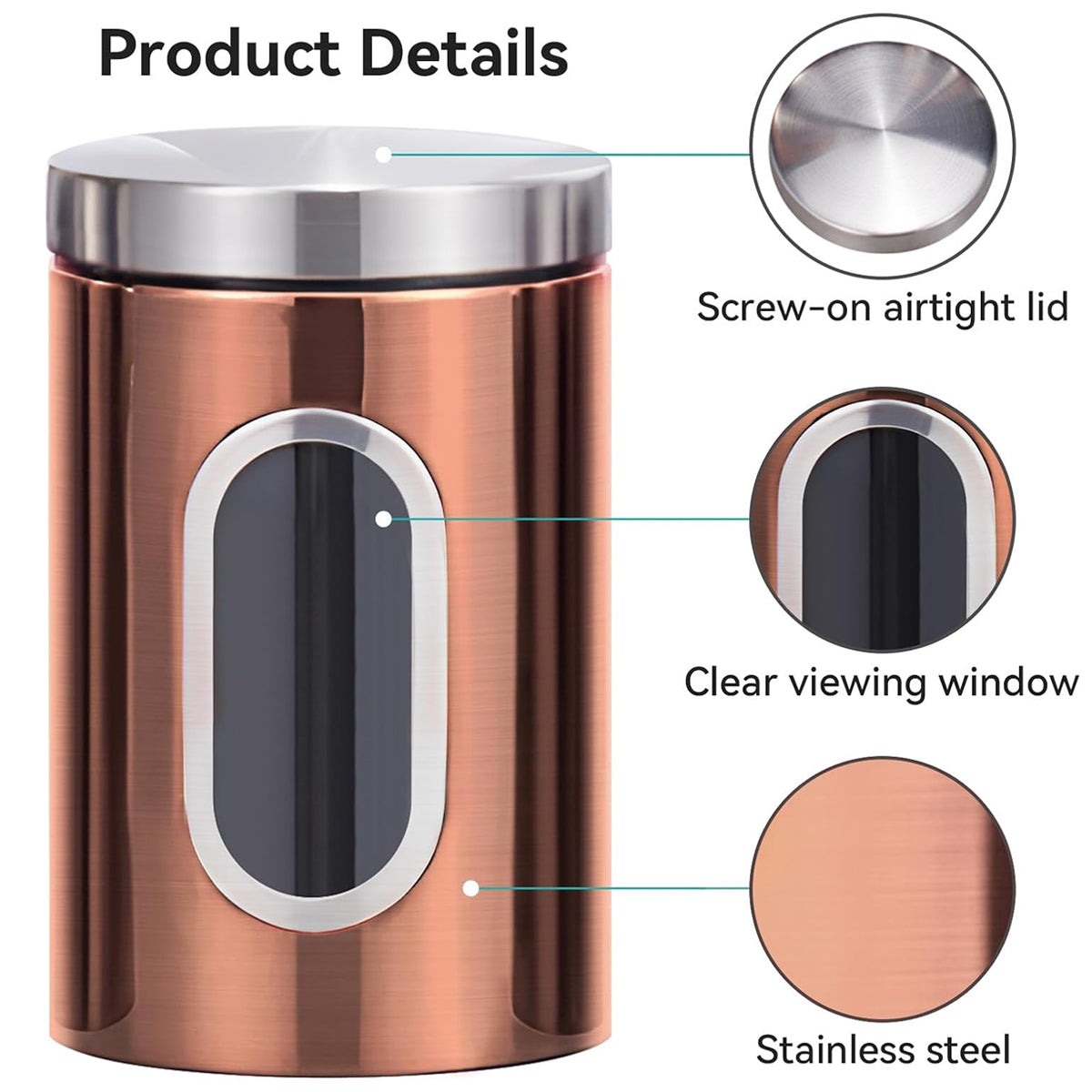 3pcs Stainless Steel Canisters with Clear Window