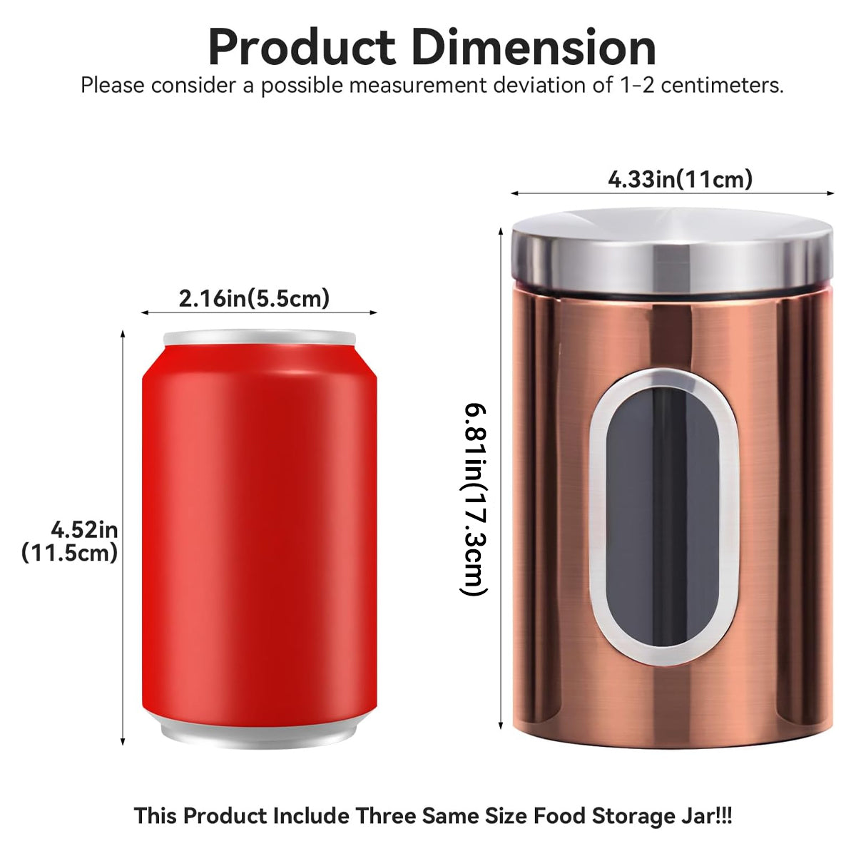 3pcs Stainless Steel Canisters with Clear Window