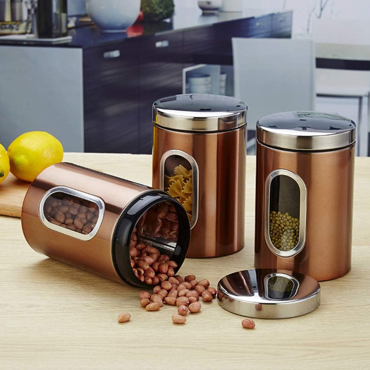 3pcs Stainless Steel Canisters with Clear Window