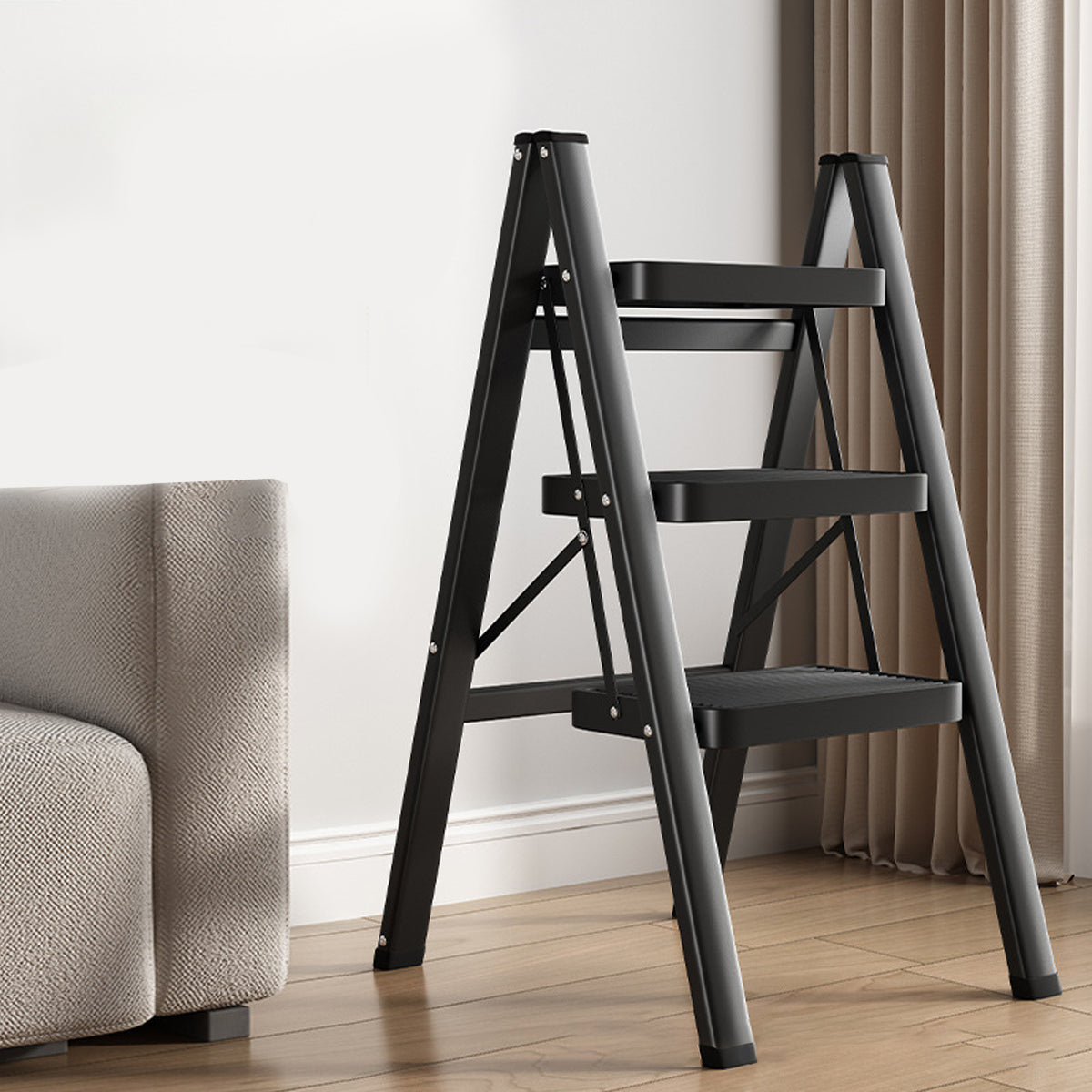Folding Step Stool Telescoping Ladder Lightweight Indoor Use