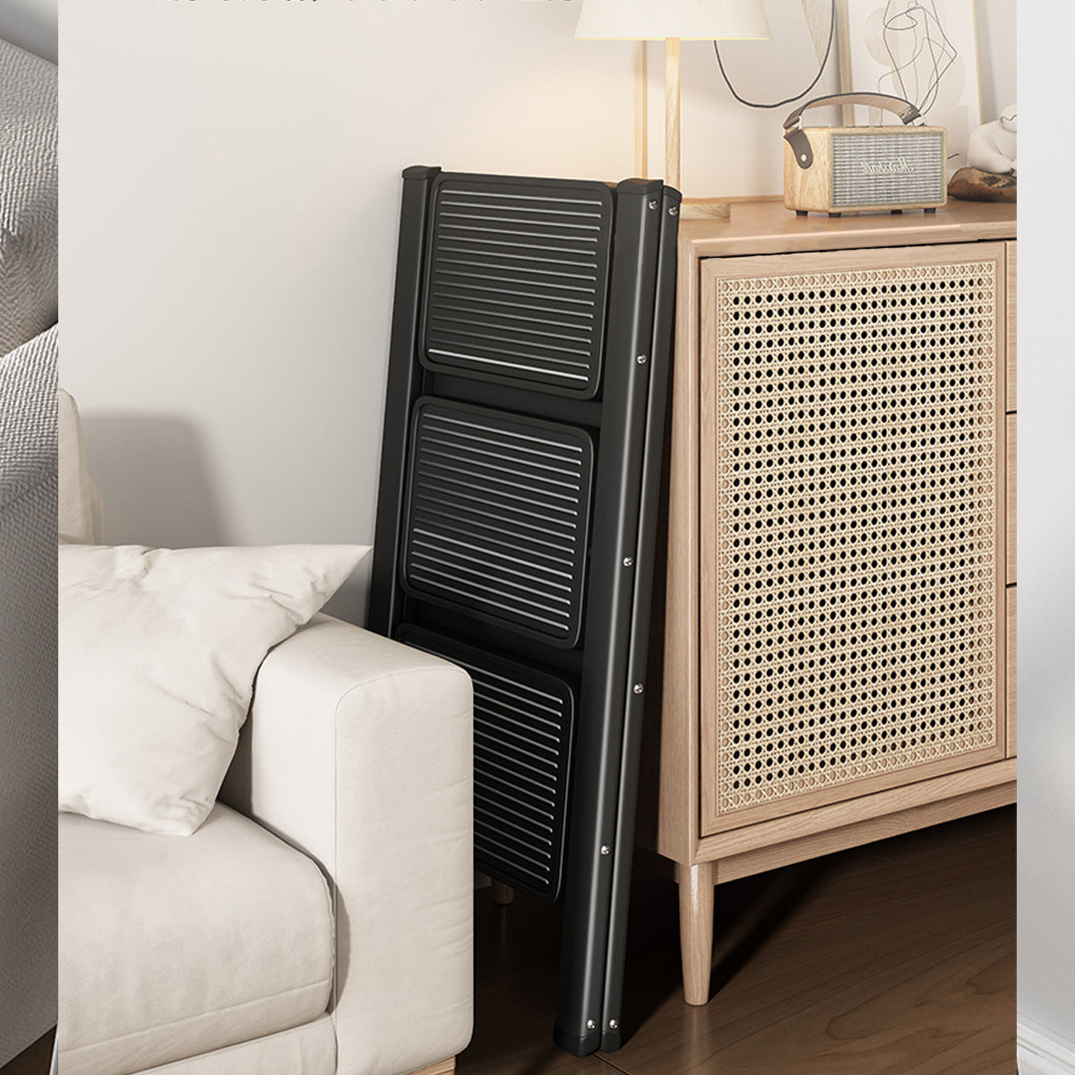 Folding Step Stool Telescoping Ladder Lightweight Indoor Use