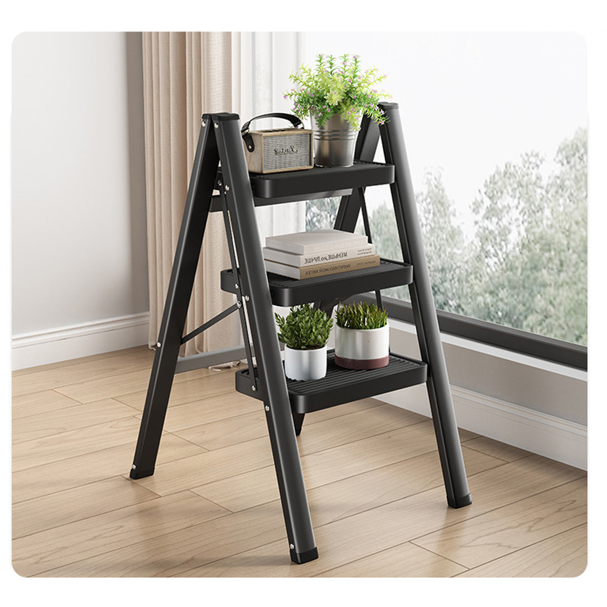 Folding Step Stool Telescoping Ladder Lightweight Indoor Use