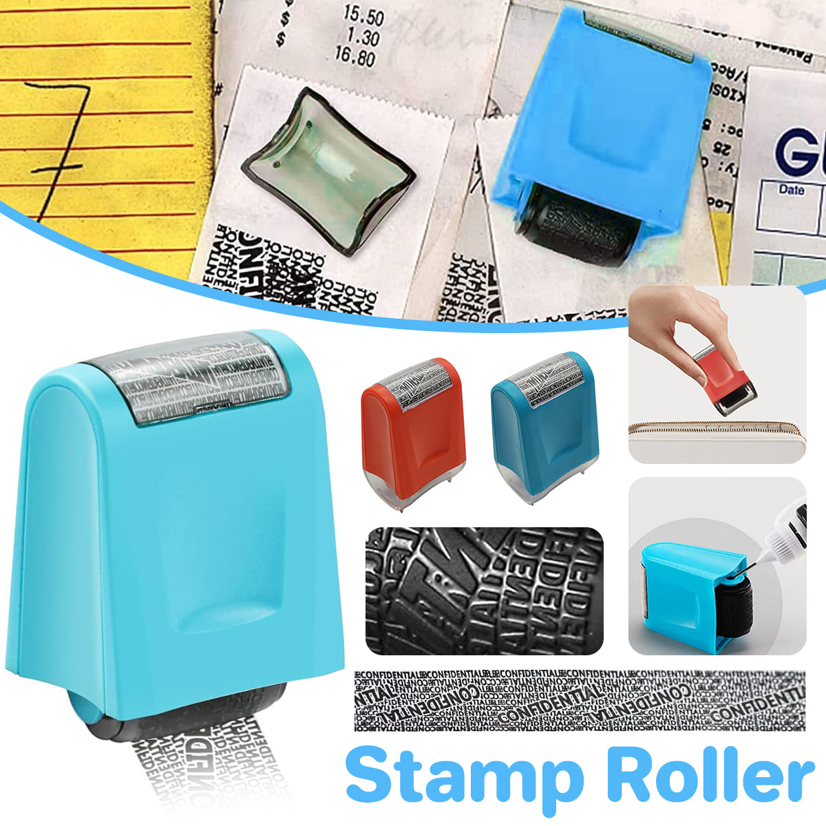Privacy Stamp Roller with Refillable Ink for Data Protection