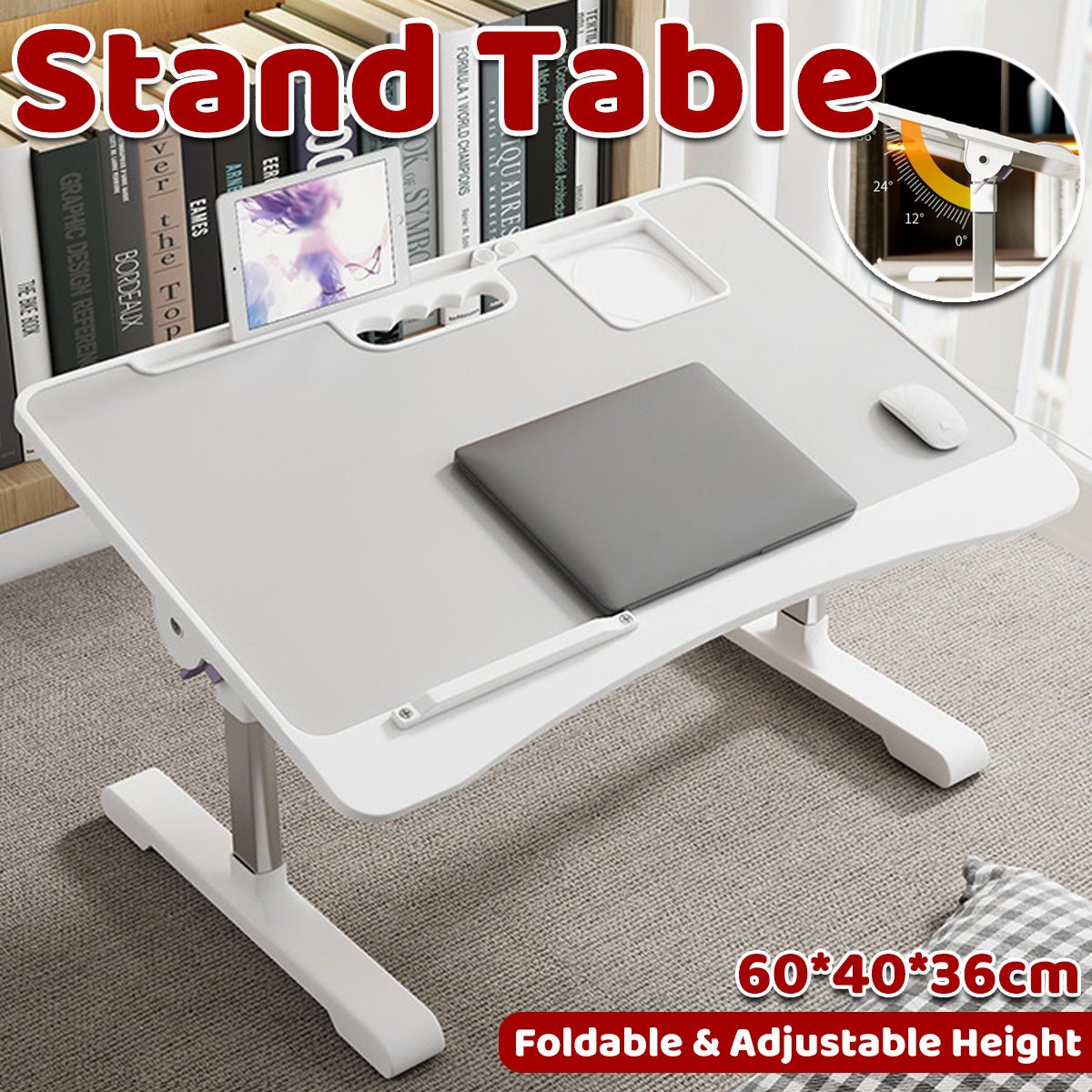 Adjustable Folding Overbed Desk with Tilt Top for Study Use