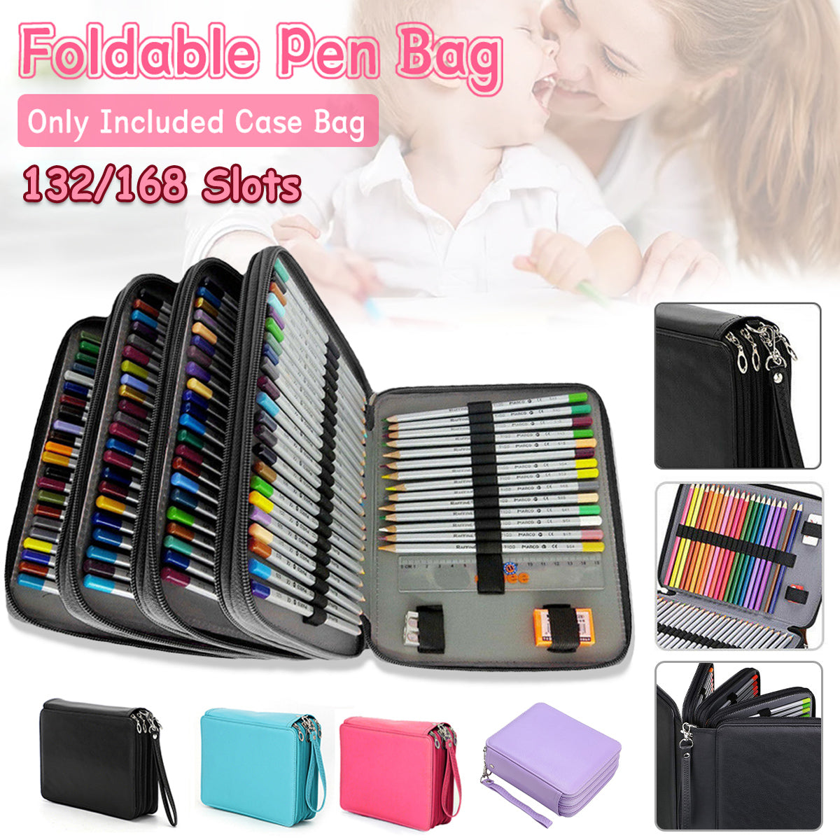 168 Slots Large Capacity Pencil Case Foldable Storage Bag
