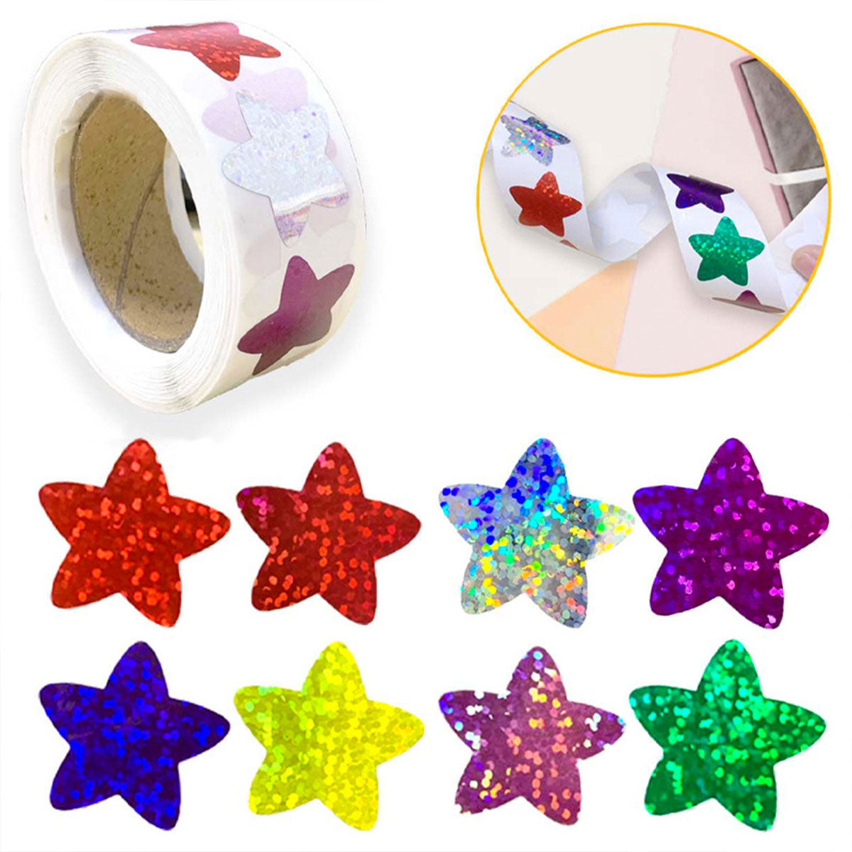 10 Rolls Glitter Star and Heart Reward Stickers