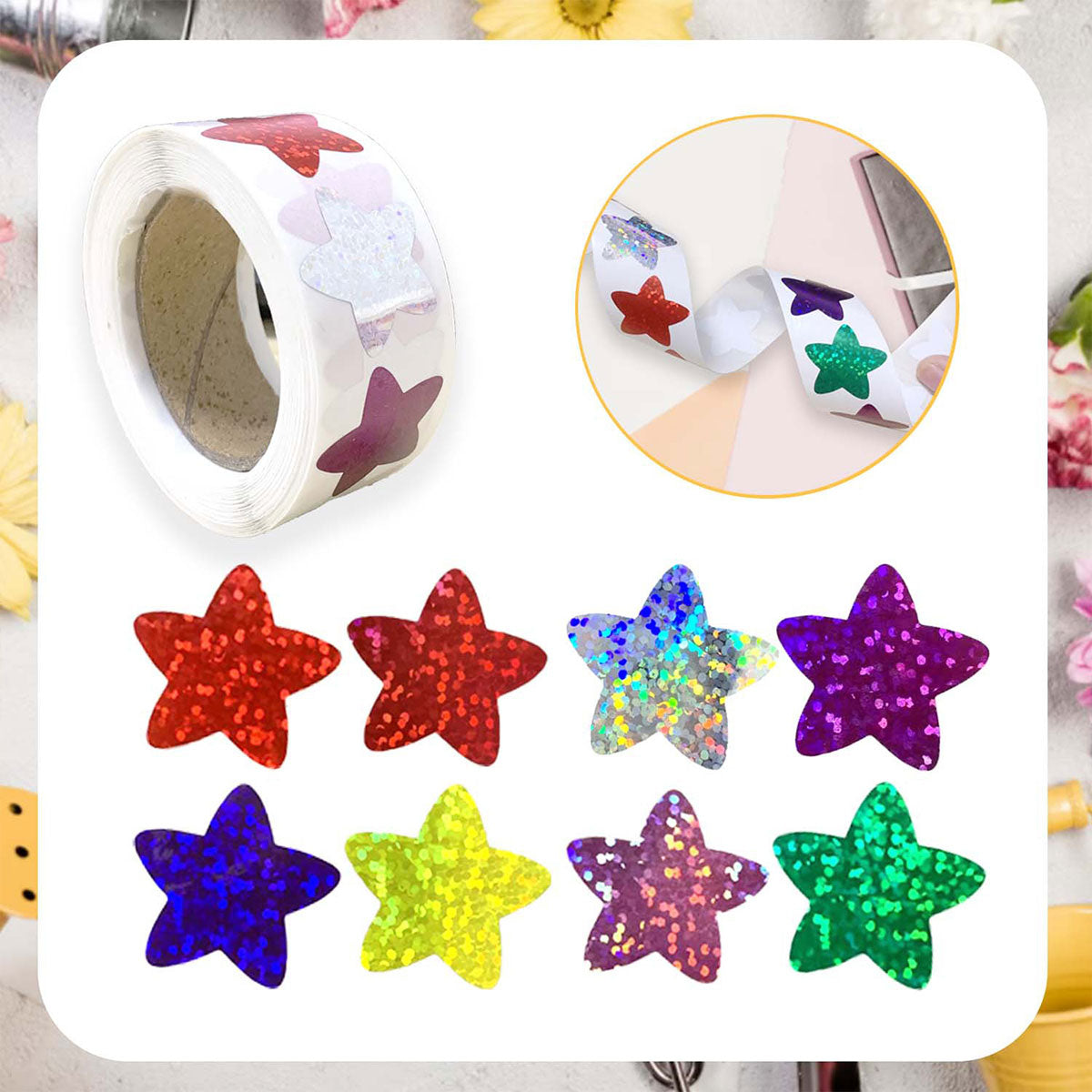 10 Rolls Glitter Star and Heart Reward Stickers