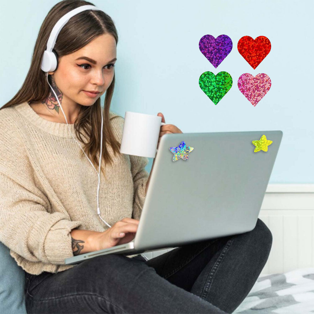 10 Rolls Glitter Star and Heart Reward Stickers