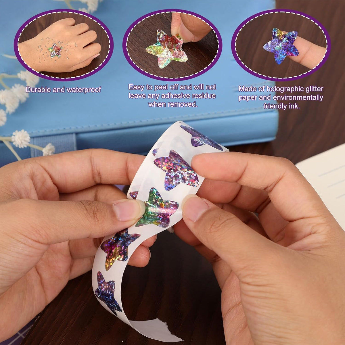 6 Rolls Star Stickers Self-Adhesive Waterproof Multicolour