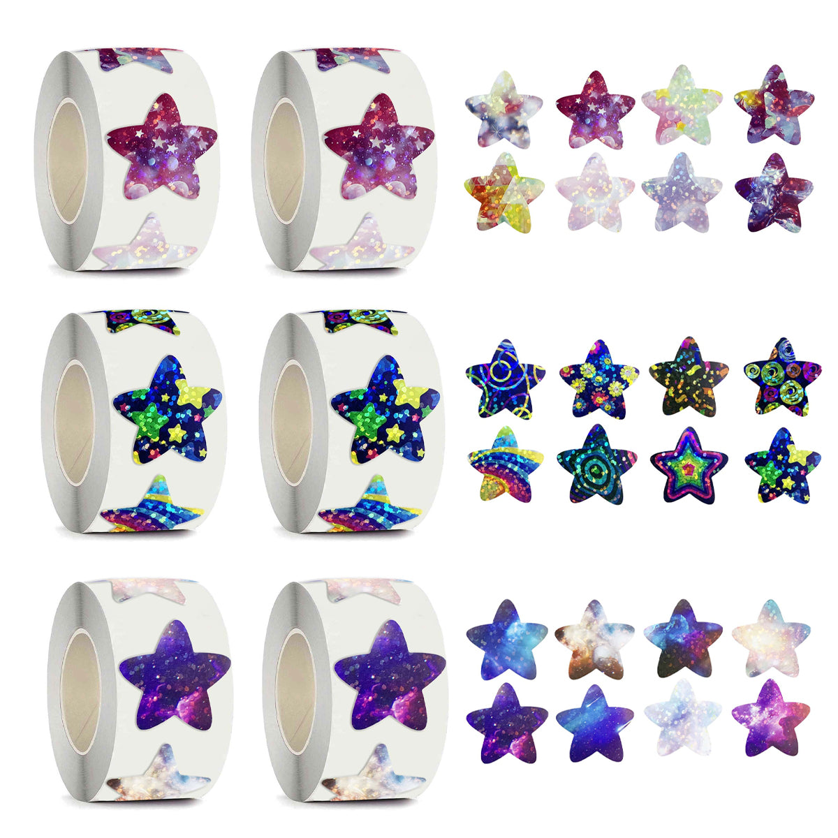 6 Rolls Star Stickers Self-Adhesive Waterproof Multicolour