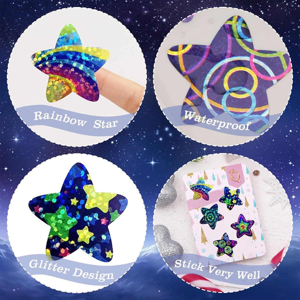 6 Rolls Star Stickers Self-Adhesive Waterproof Multicolour
