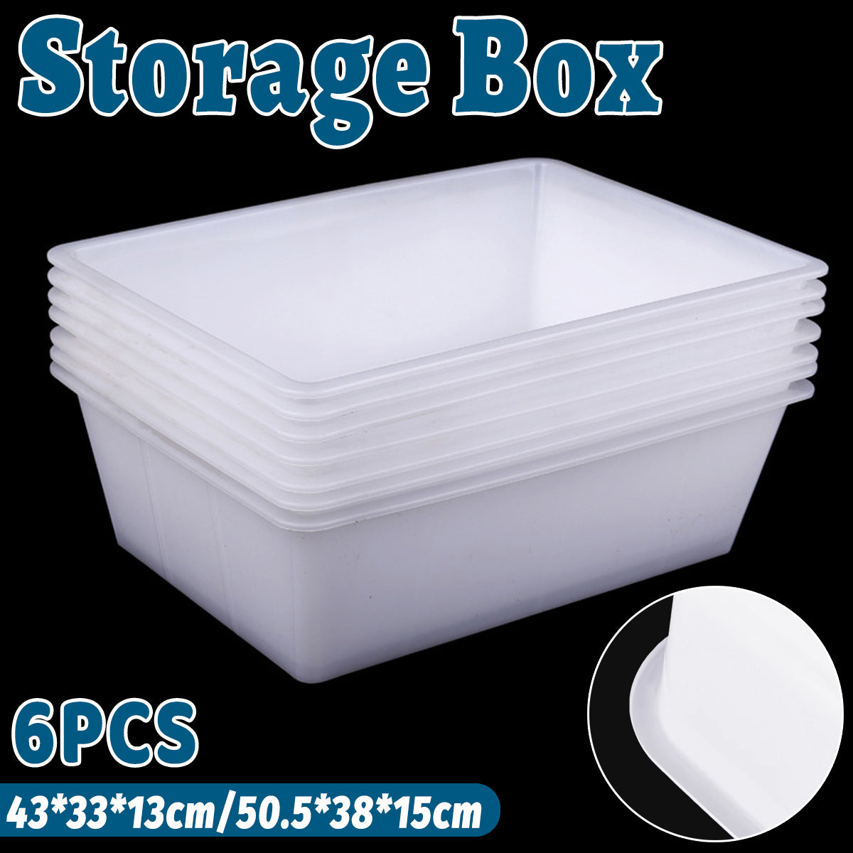 Rectangular Plastic Storage Boxes 6pcs Two Sizes