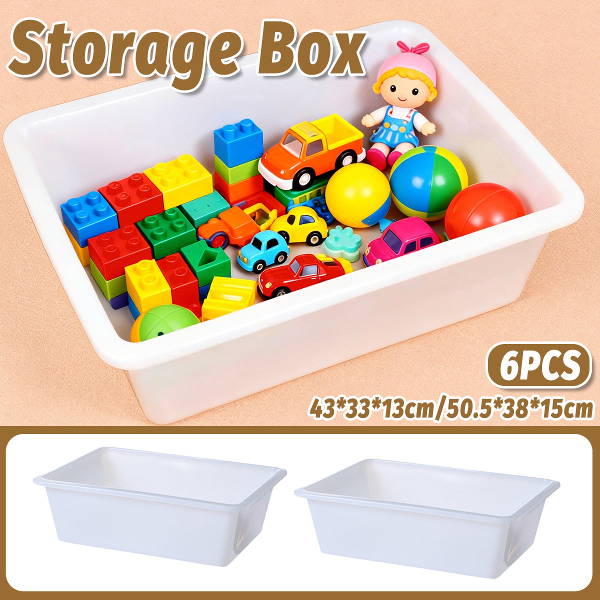 Rectangular Plastic Storage Boxes 6pcs Two Sizes
