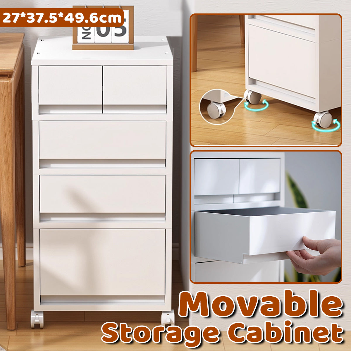 Mobile Storage Cabinet with Drawers and Rolling Casters for Office