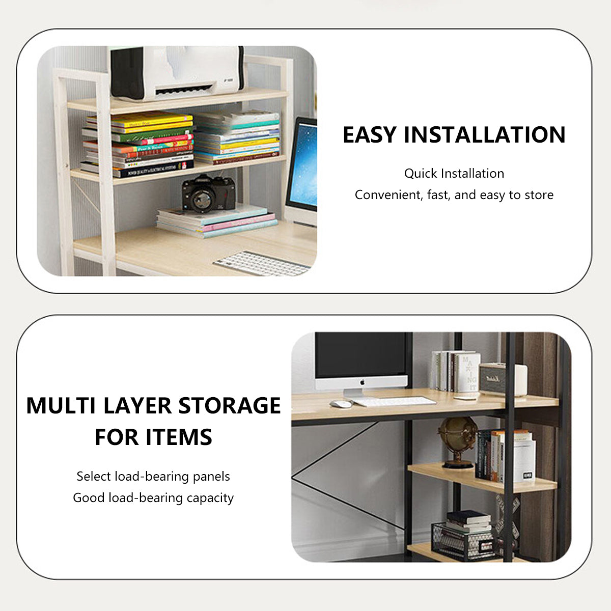 Computer Desk with Reversible 3-Tier Bookshelf