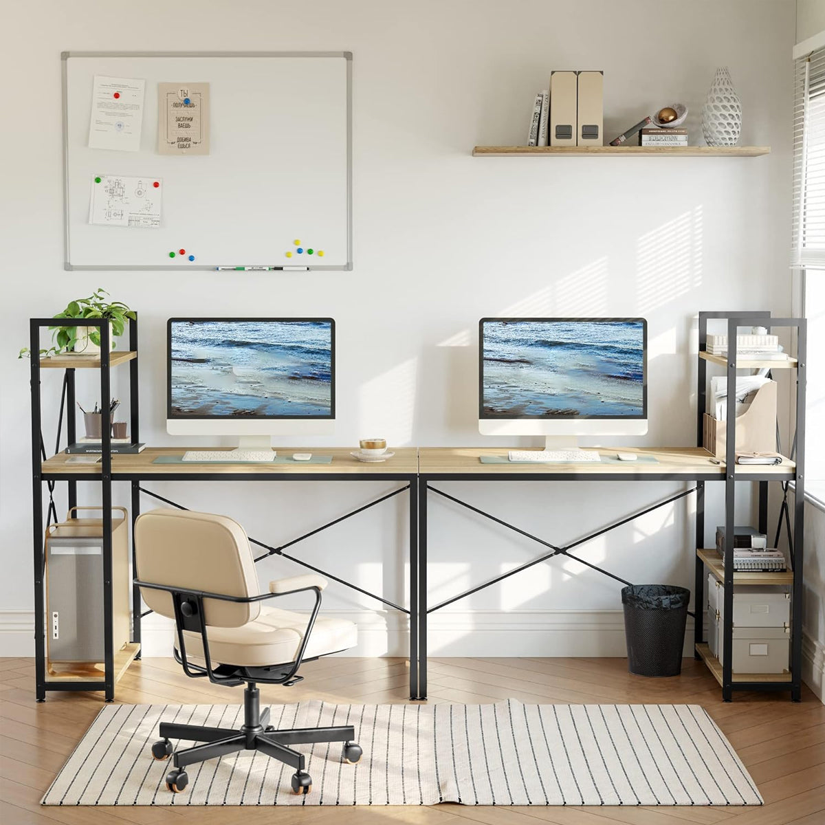 Computer Desk with Reversible 3-Tier Bookshelf