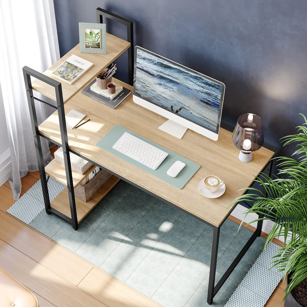 Computer Desk with Reversible 3-Tier Bookshelf