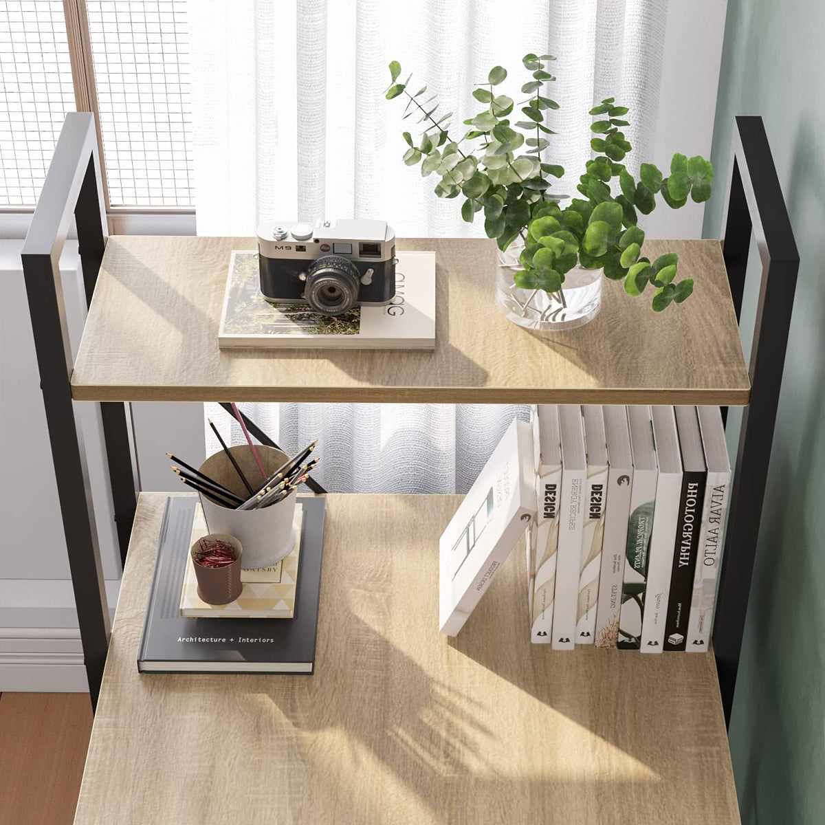Computer Desk with Reversible 3-Tier Bookshelf