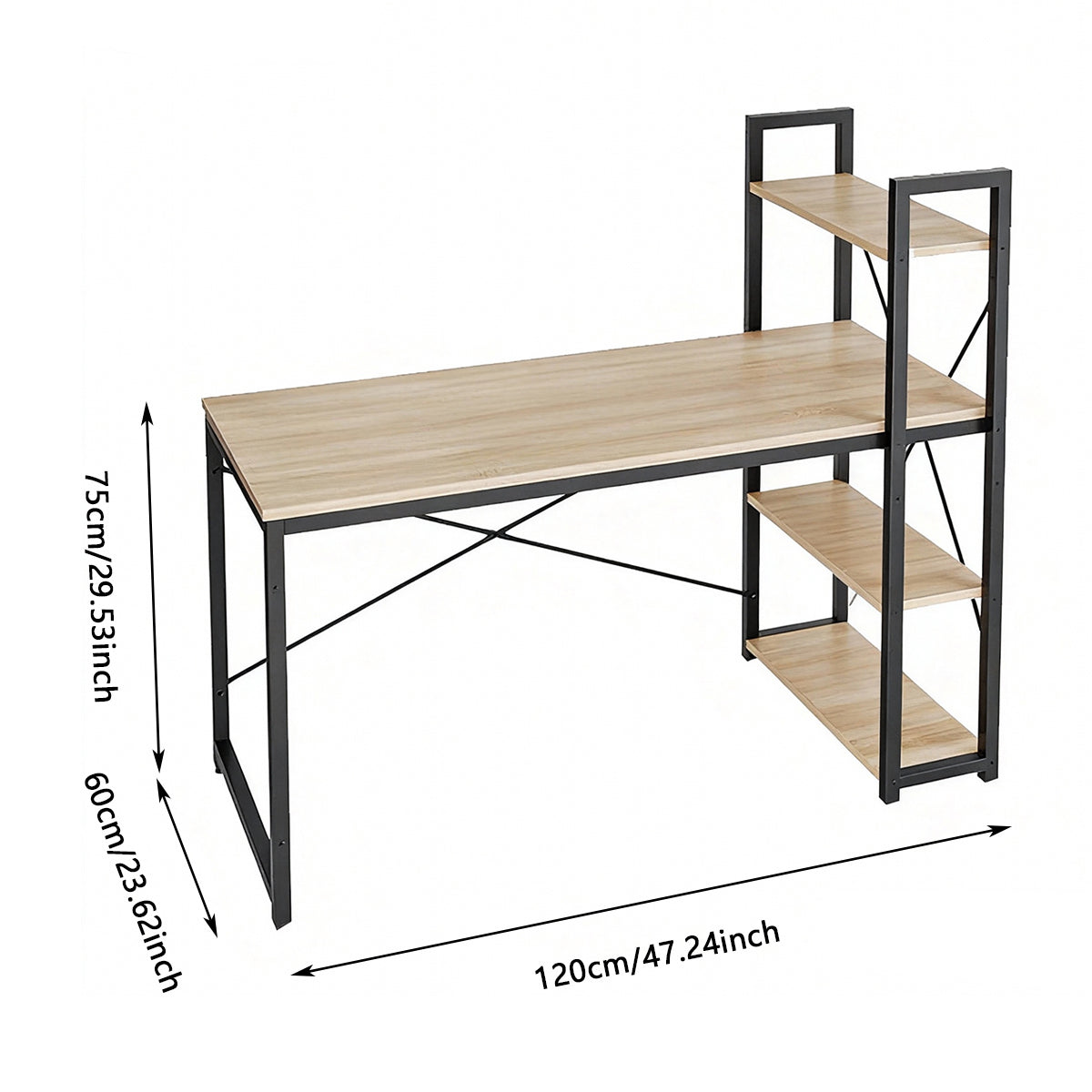 Computer Desk with Reversible 3-Tier Bookshelf