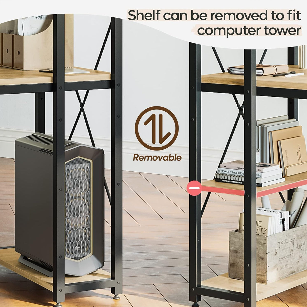 Computer Desk with Reversible 3-Tier Bookshelf