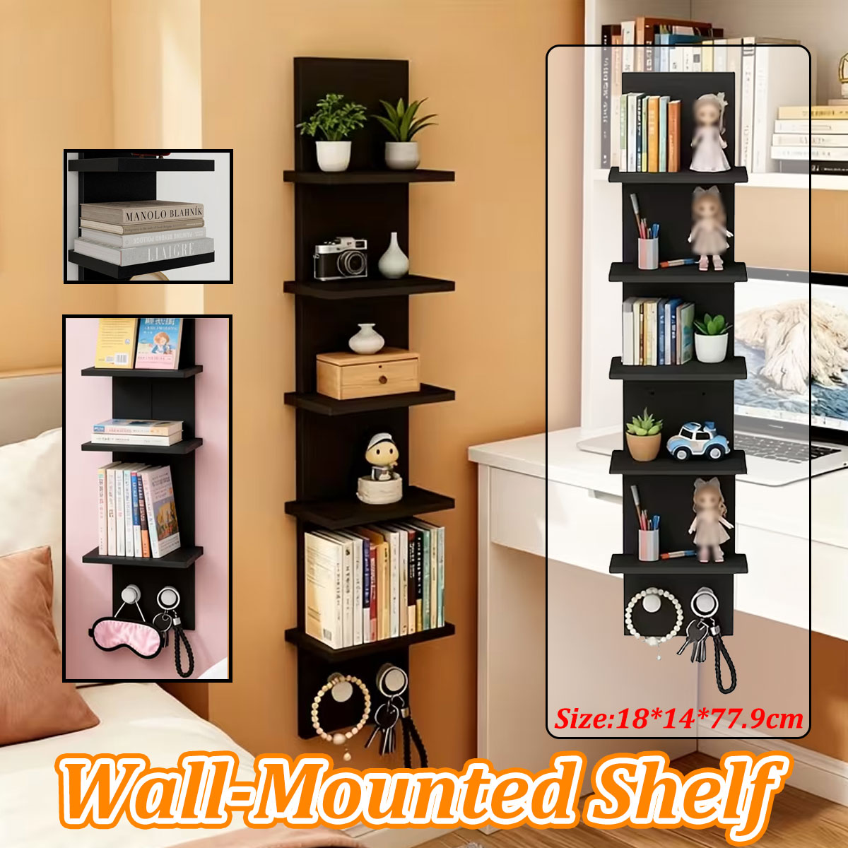 5-Tier Wall-Mounted Shelf with 40lbs Load Capacity