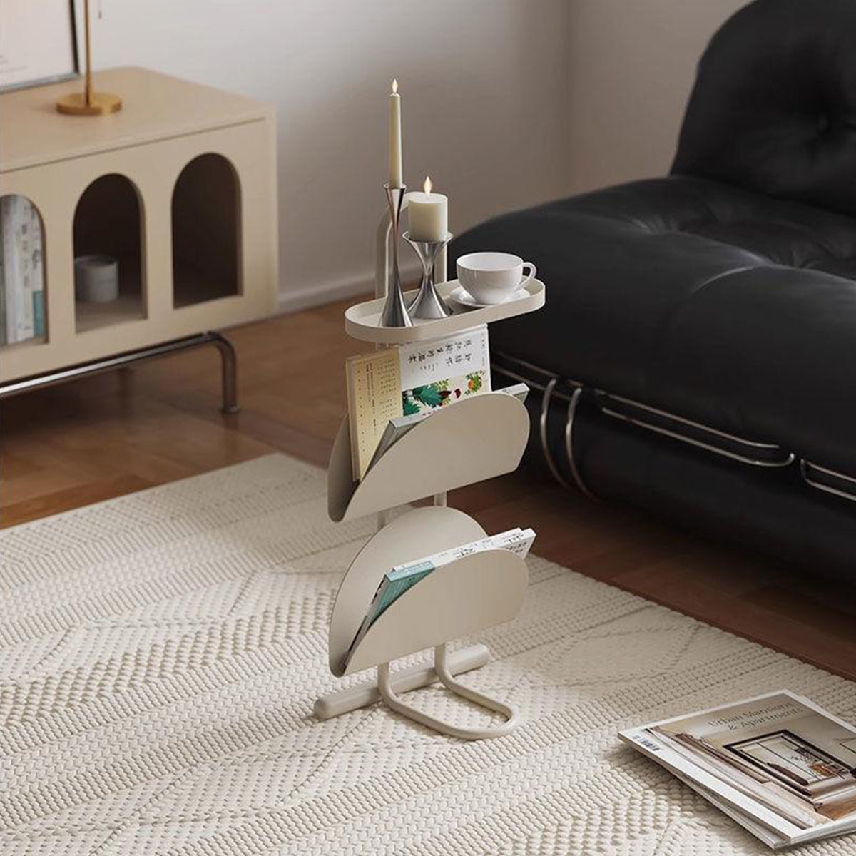 Small Side Table with Magazine Shelf Space Saving