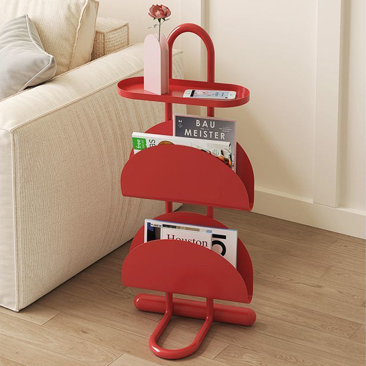 Small Side Table with Magazine Shelf Space Saving