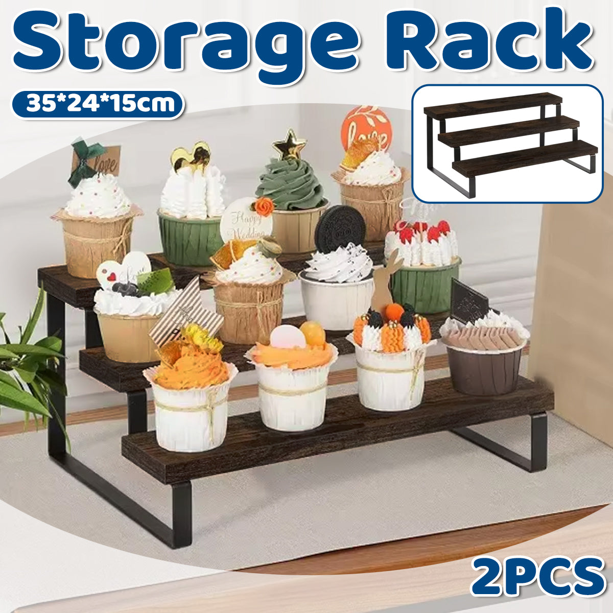 2 Pcs 3-Tier Step Display Stand for Dessert
