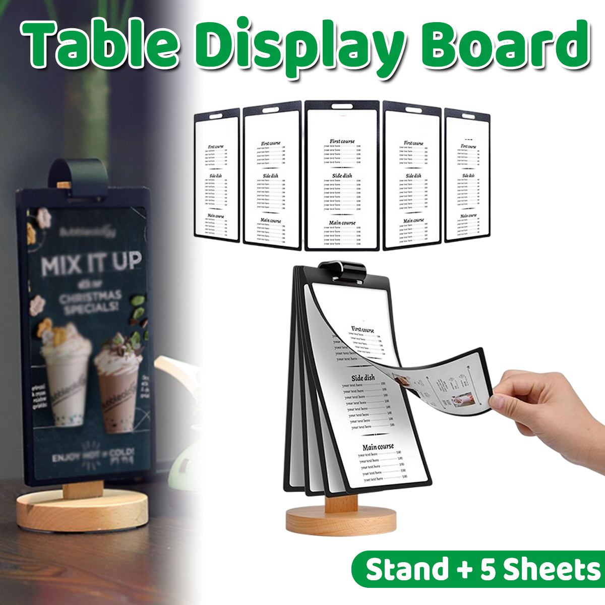 Wooden Tabletop Menu Holder Stand with Lock