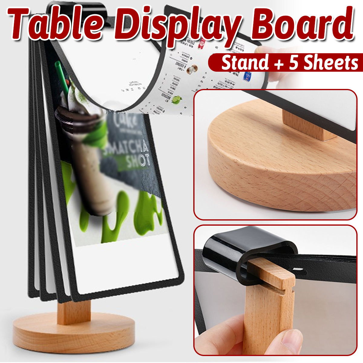 Wooden Tabletop Menu Holder Stand with Lock