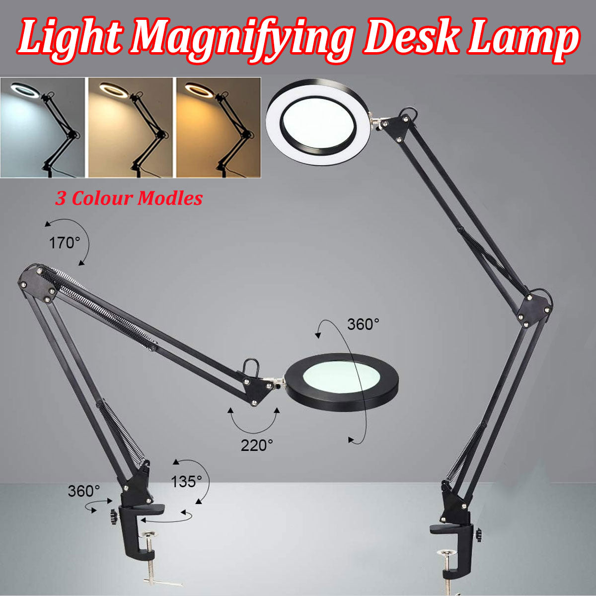 LED Magnifying Desk Lamp with Foldable Long Arm