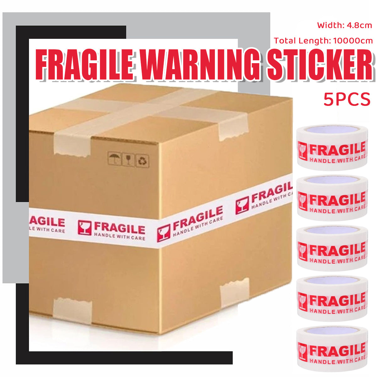 5 Rolls Fragile Warning Tape for Shipping Boxes