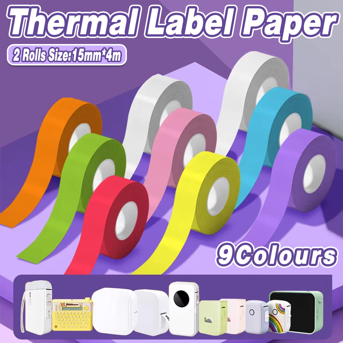 2 Rolls Square Thermal Label Paper 15mm x 4m for Barcode Printing