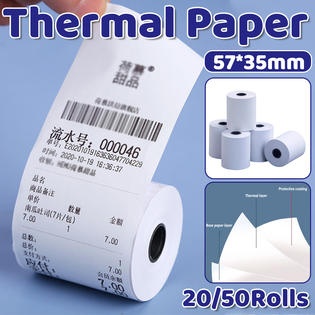 20/50 Rolls Thermal Paper Bright White Smooth POS Printer