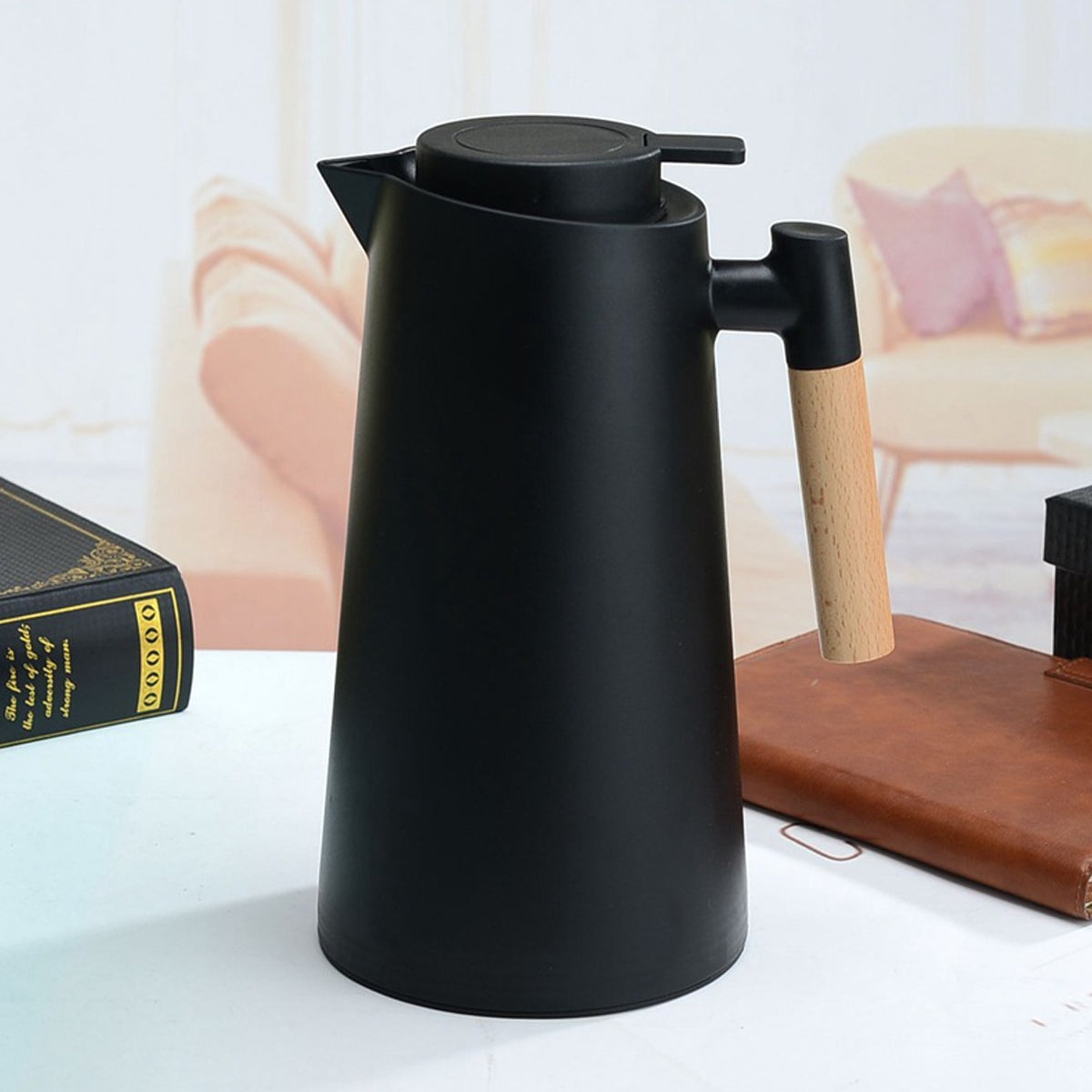 2pcs 1000ml Thermal Coffee Pots with Wooden Handle