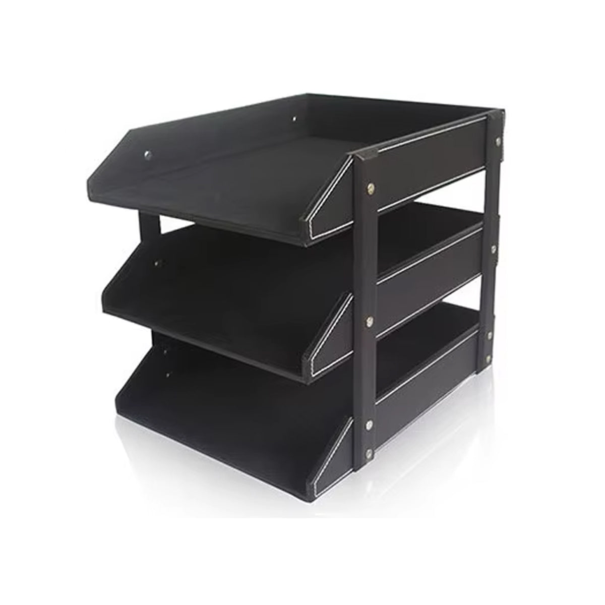 3-Tier Leather Desktop File Organizer Rack
