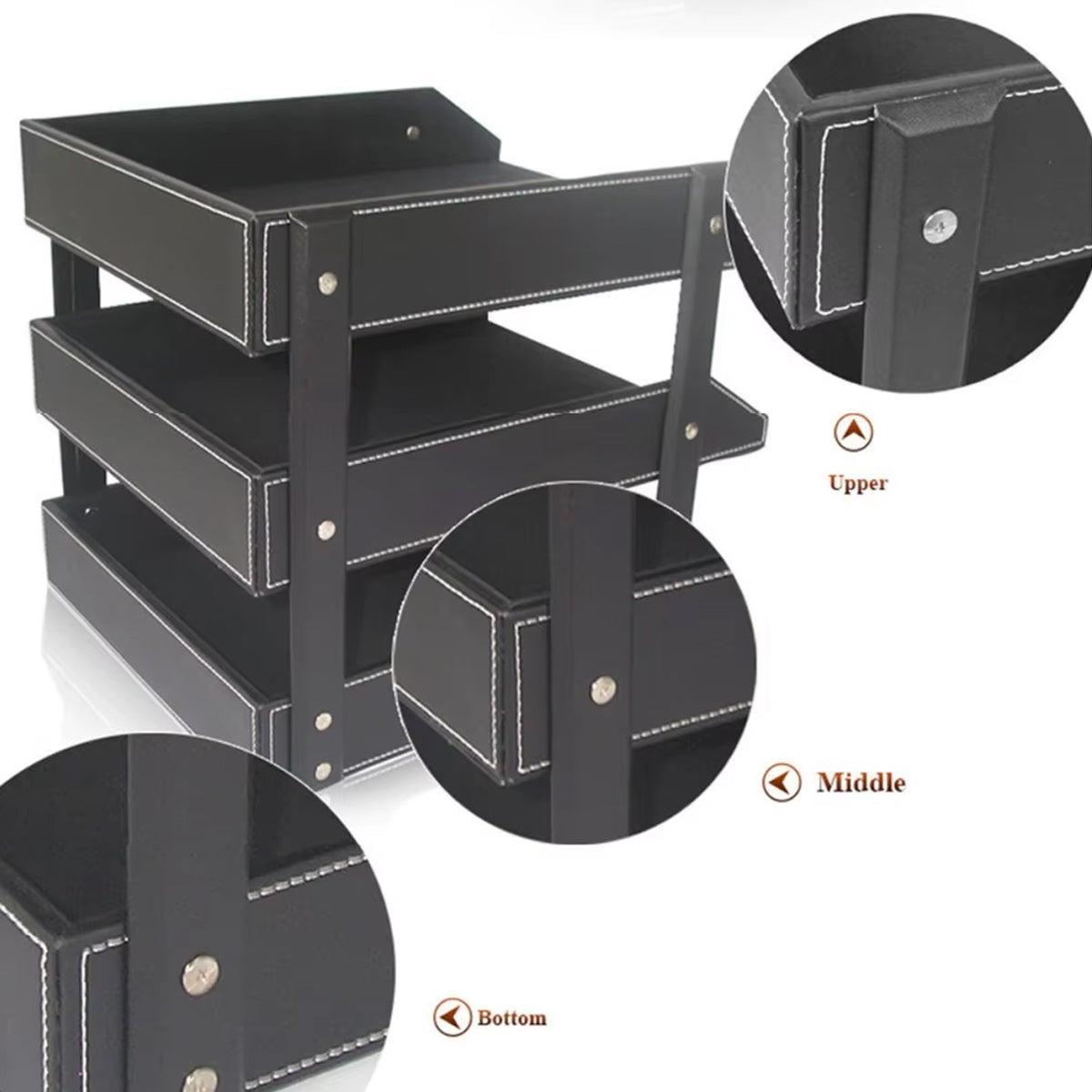 3-Tier Leather Desktop File Organizer Rack