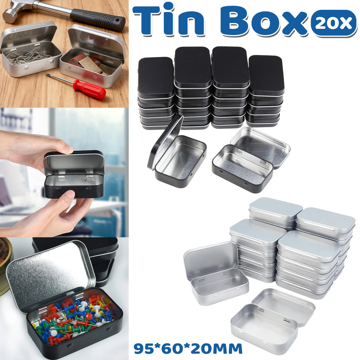 20pcs Flip Top Tin Storage Boxes for Crafts