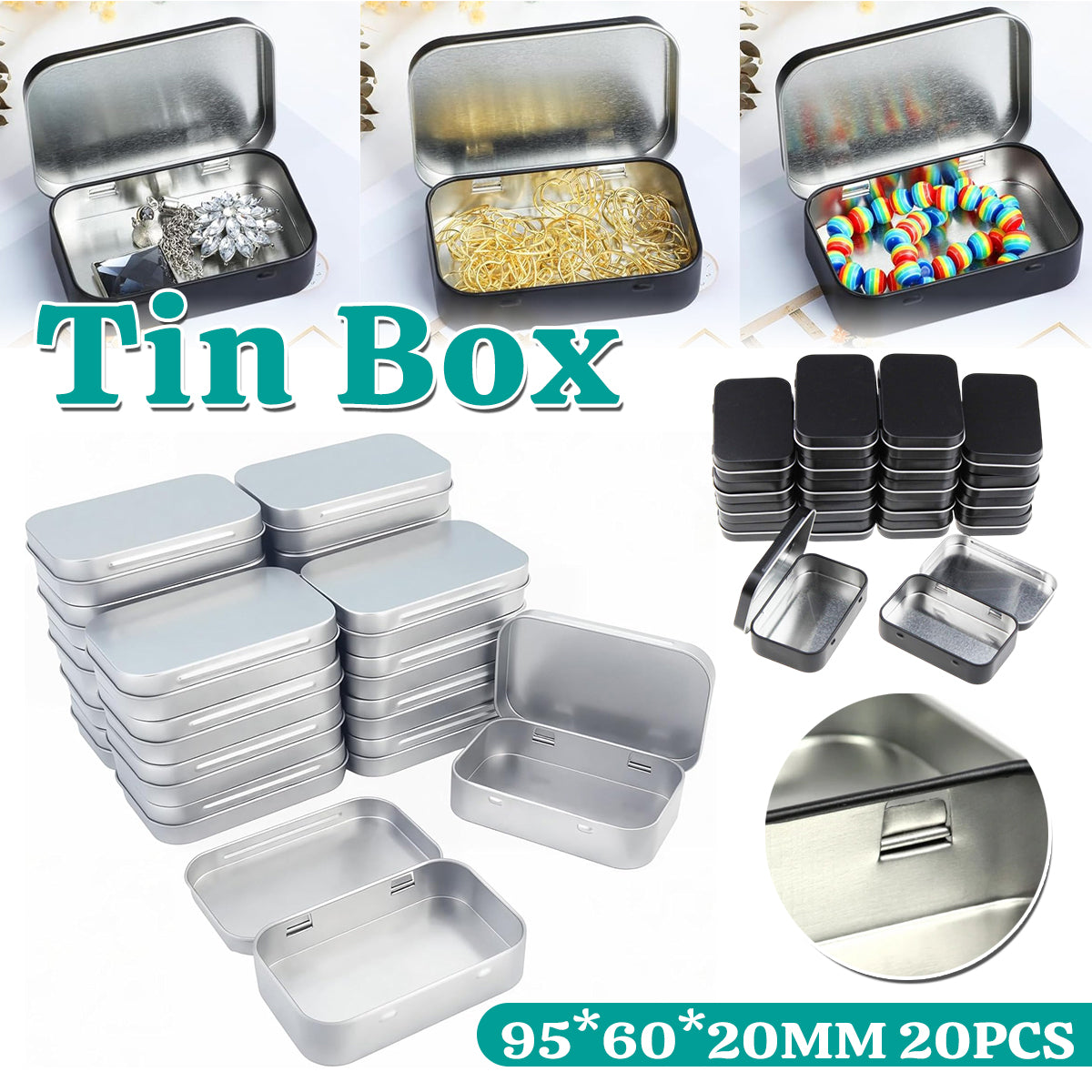 20pcs Flip Top Tin Storage Boxes for Crafts