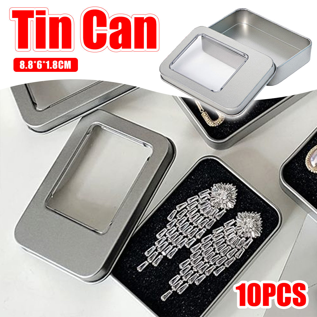 10 Pcs Tin Storage Box with Clear Window Flip Lid