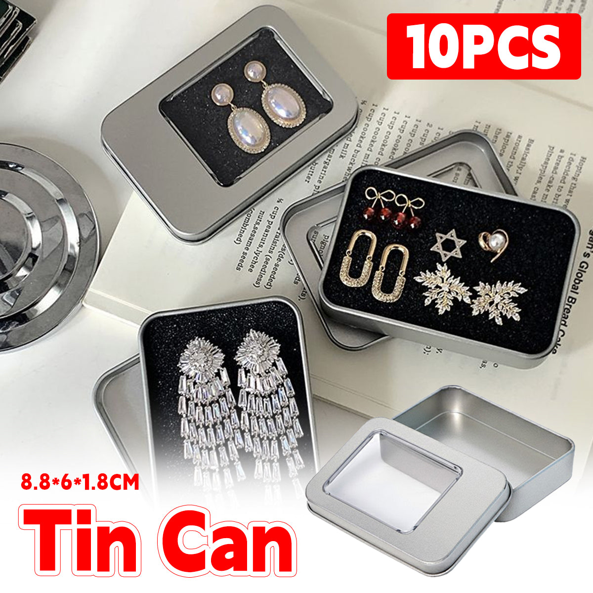 10 Pcs Tin Storage Box with Clear Window Flip Lid