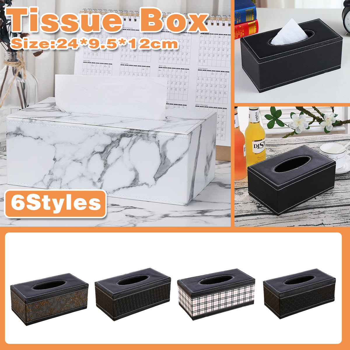 PU Leather Tissue Box Holder for Home Office