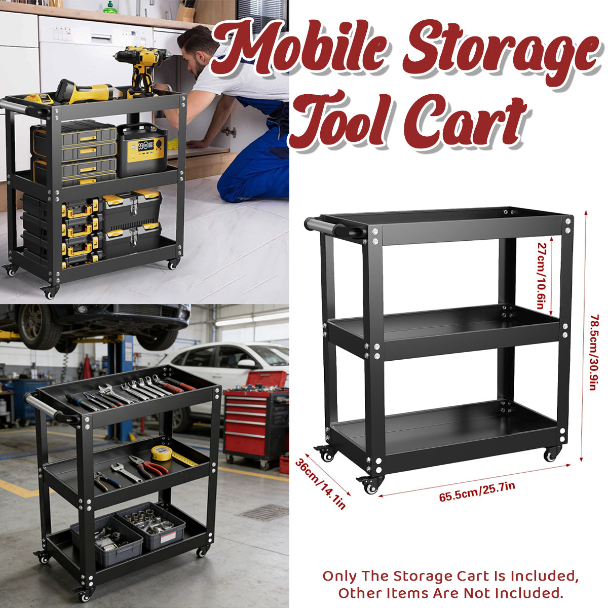 3 Tier Mobile Storage Tool Cart for Garage