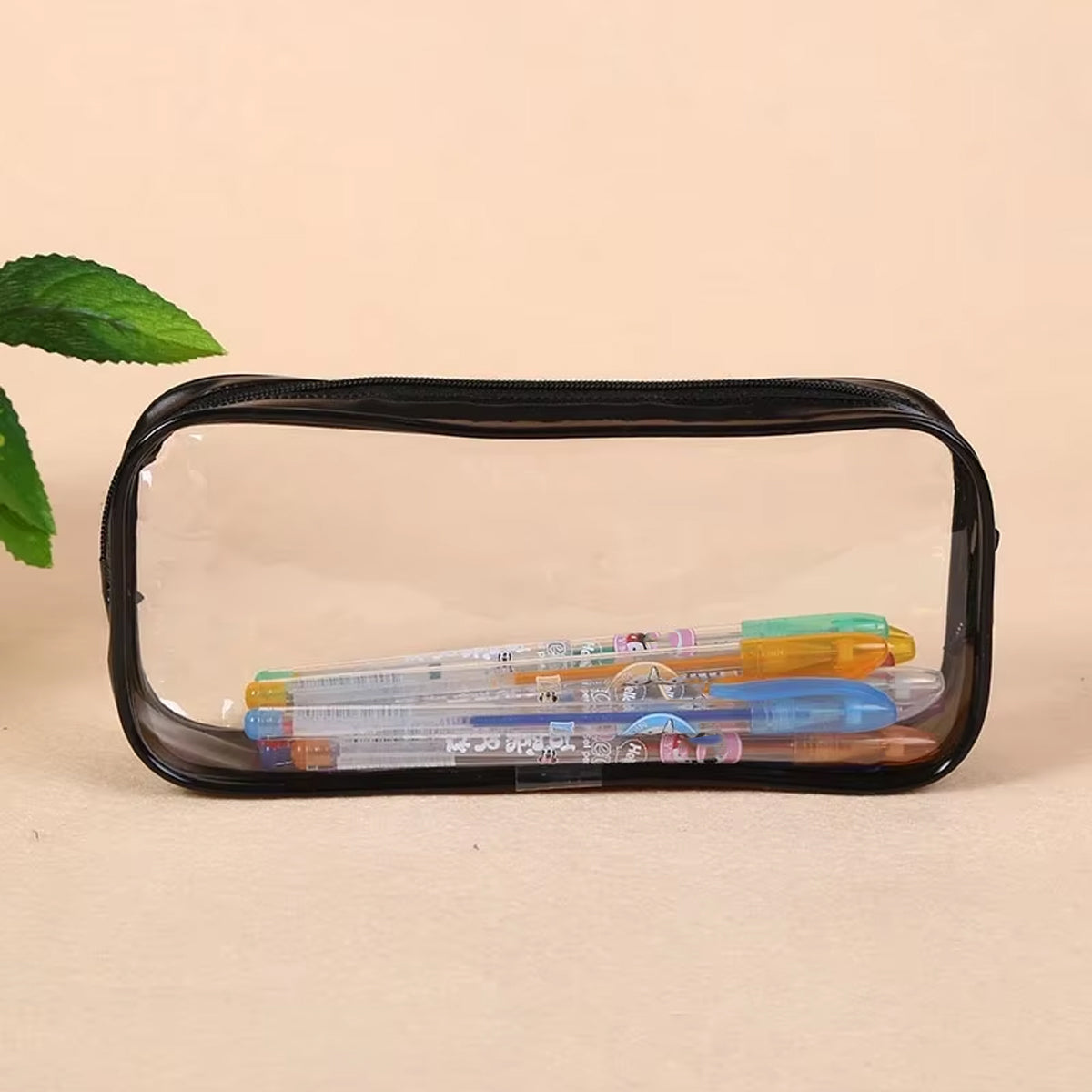 8 Pcs Transparent Pencil Case Set Waterproof PVC Black/White Zips