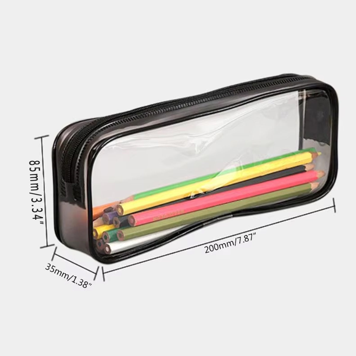8 Pcs Transparent Pencil Case Set Waterproof PVC Black/White Zips